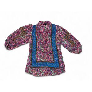 Bohemian Paisley Festival Natural 100% Silk Festival Feminine Blouse Top FLAW